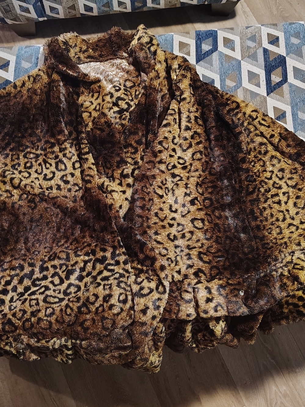 Faux Fur Leopard Print Coat - Brown/Gold